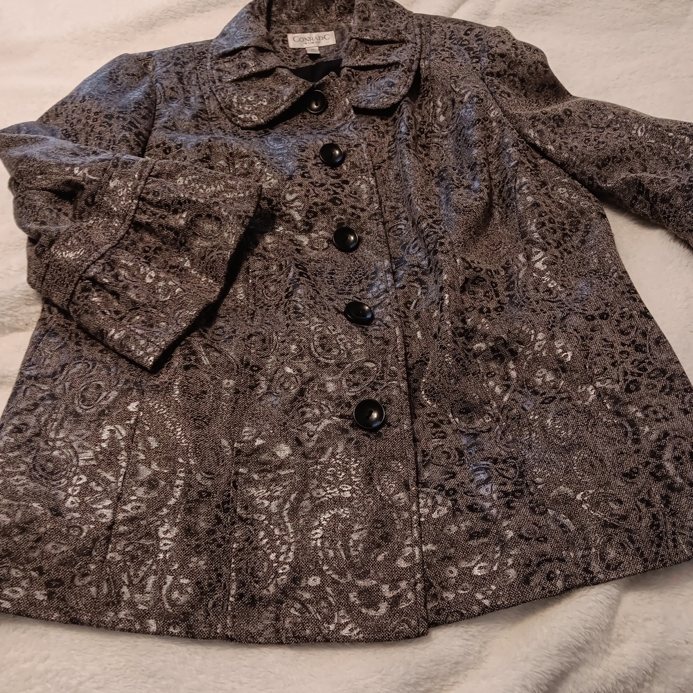 Elegant Women's Silver and Gray Patterned Blazer 3/4 Sleeves
